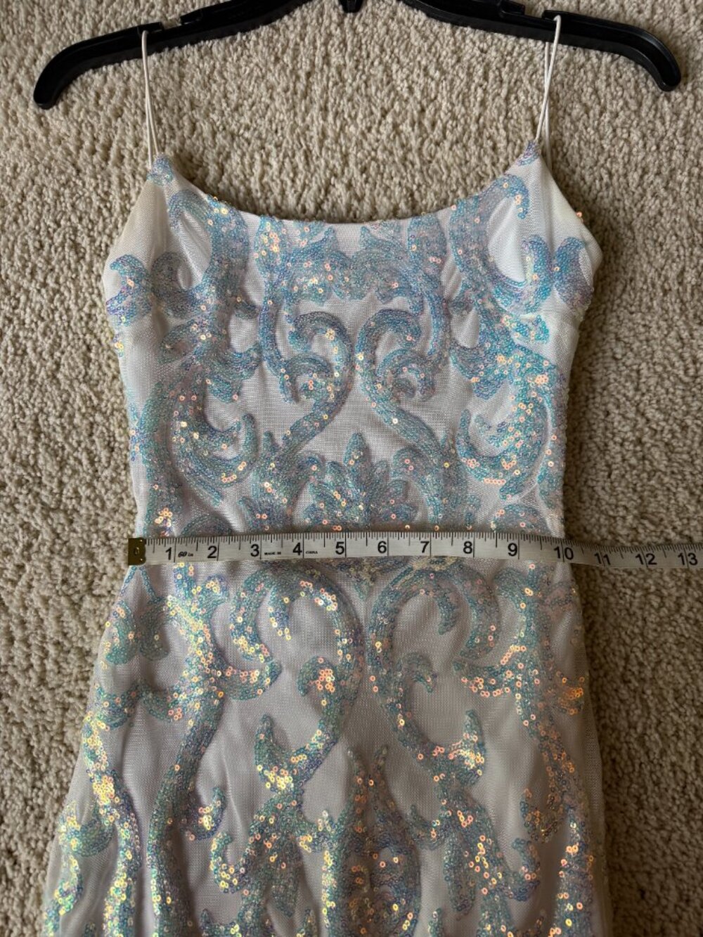 B. Darlin Sequin Damask Bodycon Mini Dress White Iridescent Open Back - Picture 3 of 8
